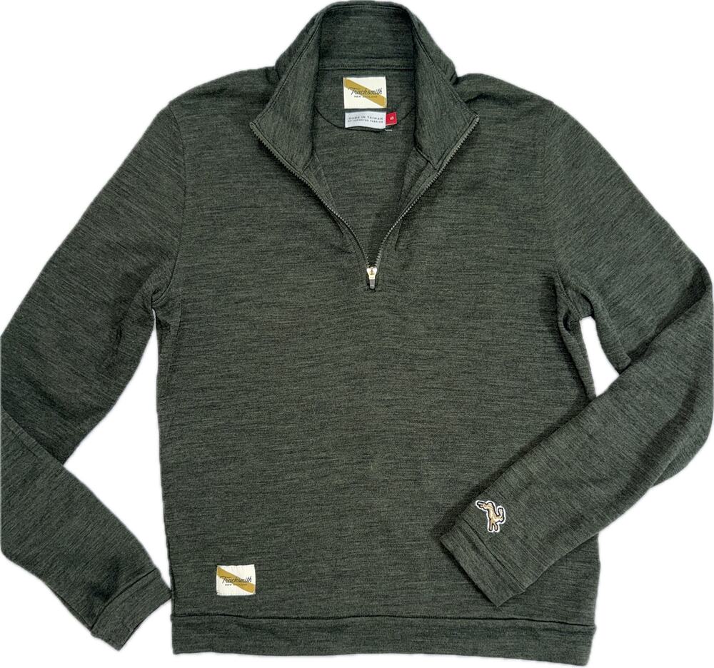 TRACKSMITH Sz Small Merino Wool 1/4 zip Layering Pullover Sweater Jacket Green